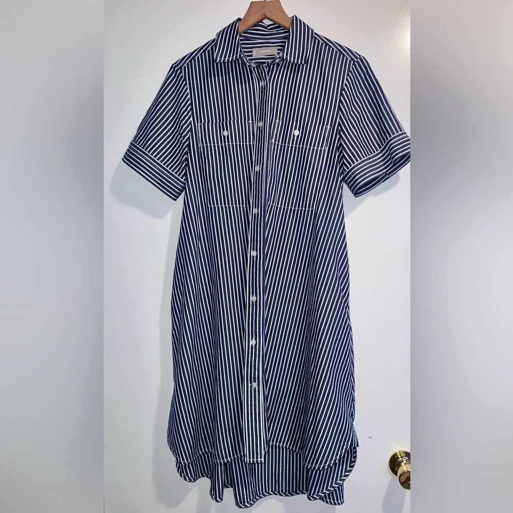 EVERLANE daytripper short sleeve blue & white stripe shirt dress oversized small - Picture 6 of 9